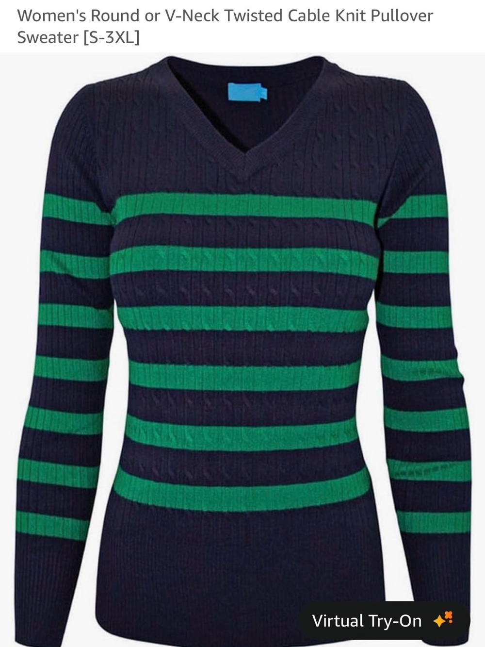 Cielo Navy and Teal Striped V-Neck Sweater